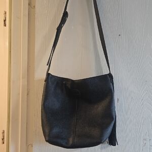 M.I.L.A. Black Leather Bucket Crossbody Bag GUC